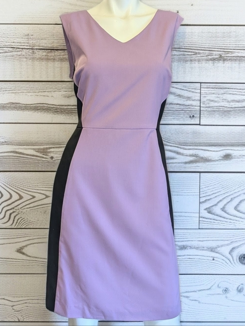New York & Company Lavender and Black V-Neck Colorblock Midi Dress
